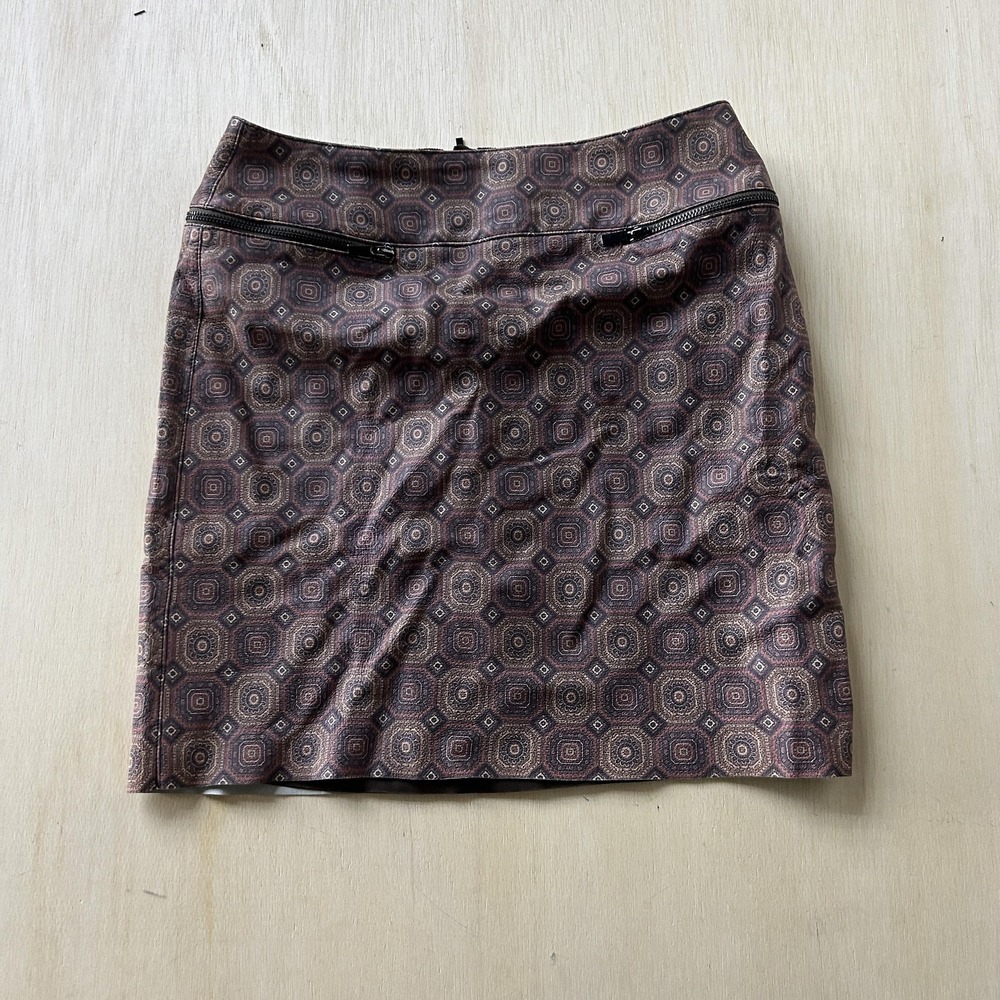 W By Worth Skirt Womens 6 Brown Geometric Mini Pencil Lined Zip Pockets Office